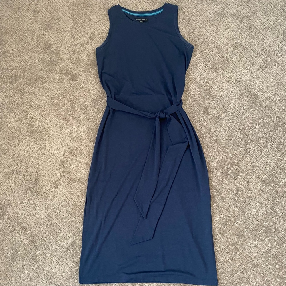 Banana Republic Blue Knit Tank Midi Dress Tie Front